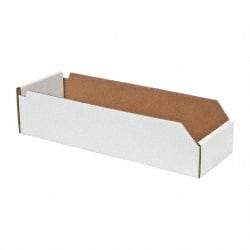 Made in USA - 18" Deep, White Corrugated Cardboard Hopper Shelf Bin - 4" High x 6" Wide x 18" Long - Strong Tooling