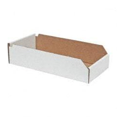 Made in USA - 18" Deep, White Corrugated Cardboard Hopper Shelf Bin - 4" High x 8" Wide x 18" Long - Strong Tooling