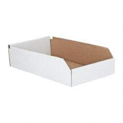 Made in USA - 18" Deep, White Corrugated Cardboard Hopper Shelf Bin - 4" High x 10" Wide x 18" Long - Strong Tooling