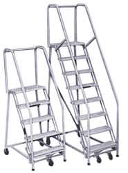 PW Platforms - 6 Step Ladder - Rolling Safety Ladder, 300 Lb Capacity, 60" Platform Height, 26" Base Width x 48" Base Depth, Perforated Tread - Strong Tooling