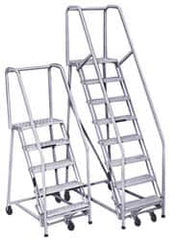 PW Platforms - 4 Step Ladder - Rolling Safety Ladder, 300 Lb Capacity, 40" Platform Height, 26" Base Width x 34" Base Depth, Perforated Tread - Strong Tooling