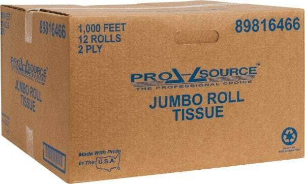 PRO-SOURCE - 1,000' Roll Length x 3-5/8" Sheet Width, Jumbo Roll Toilet Tissue - 2 Ply, White, Recycled Fiber - Strong Tooling