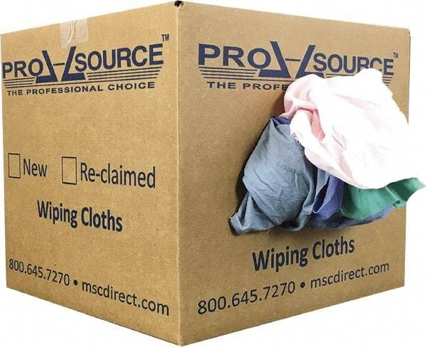 PRO-SOURCE - Reclaimed Poly/Cotton T-Shirt Rags - Assorted Colors, Poly/Cotton, Low Lint, 10 Lbs. at 4 to 6 per Pound, Box - Strong Tooling