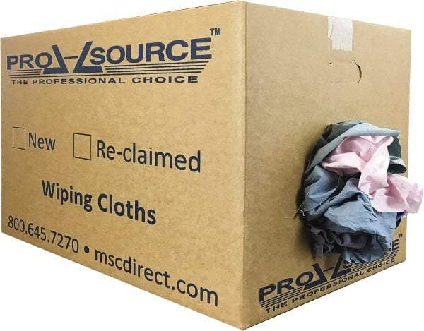 PRO-SOURCE - Reclaimed Poly/Cotton T-Shirt Rags - Assorted Colors, Poly/Cotton, Low Lint, 25 Lbs. at 4 to 6 per Pound, Box - Strong Tooling