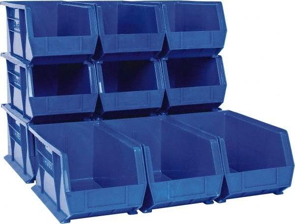 Akro-Mils - 60 Lb. Load Capacity, 14-3/4" Deep, Blue Polymer Hopper Stacking Bin - 7" High x 8-1/4" Wide x 14-3/4" Long - Strong Tooling