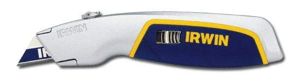 Irwin - Retractable Utility Knife - Silver & Blue Plastic Handle, 3 Blades Included - Strong Tooling