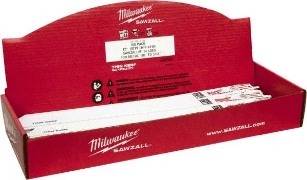 Milwaukee Tool - 12" Long x 3/4" Thick, Bi-Metal Reciprocating Saw Blade - Straight Profile, 18 TPI, Toothed Edge, Universal Shank - Strong Tooling