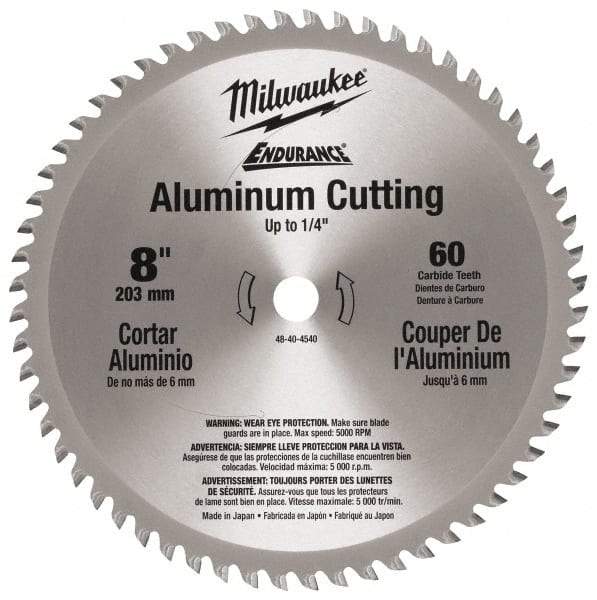 Milwaukee Tool - 8" Diam, 5/8" Arbor Hole Diam, 60 Tooth Wet & Dry Cut Saw Blade - Carbide-Tipped, Burr-Free & Smooth Action, Standard Round Arbor - Strong Tooling