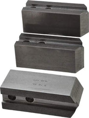 H & R Manufacturing - 1.5mm x 60° Serrated Attachment, Square Soft Lathe Chuck Jaw - 3 Jaws, Steel, 1.181" Btw Mount Hole Ctrs, 5" Long x 1-3/4" Wide x 2" High, 0.63" Groove, 12mm Fastener - Strong Tooling