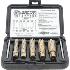 Hougen - 8 Piece, 9/16 to 1-1/16" Cutter Diam, 2" Cutting Depth, Carbide-Tipped Annular Cutter Set - Bright Finish, 3/4" Shank Diam, 9/16, 11/16, 13/16, 15/16, 1-1/16" Cutter Diams, 2 Flats on Shank - Strong Tooling