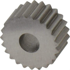 Made in USA - 3/4" Diam, 90° Tooth Angle, 10 TPI, Standard (Shape), Form Type High Speed Steel Straight Knurl Wheel - 3/8" Face Width, 1/4" Hole, Circular Pitch, Bright Finish, Series KP - Exact Industrial Supply