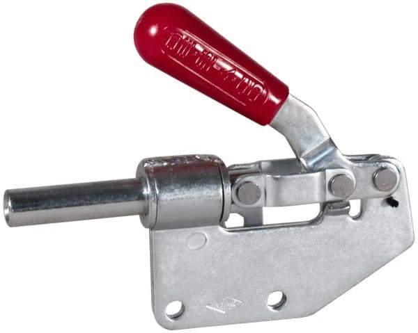 De-Sta-Co - 299 Lb Load Capacity, Straight Base, Carbon Steel, Standard Straight Line Action Clamp - 2 Mounting Holes, 0.27" Mounting Hole Diam, 0.44" Plunger Diam, Straight Handle - Strong Tooling