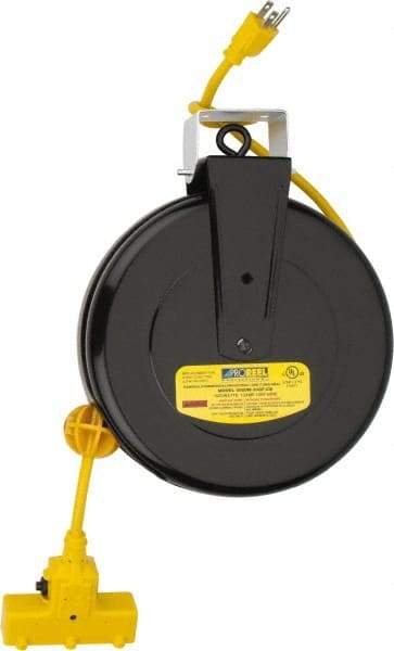 Value Collection - 14 AWG, 30' Cable Length, Cord & Cable Reel with Outlet End - 3 Outlets, NEMA 5-15R, 13 Amps, 125 Volts, SJT Cable, Black Reel - Strong Tooling