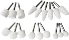 Value Collection - 18 Piece, 1/4" Shank Diam, Wool Felt Bob Set - Medium Density, Includes Ball, Cone, Cylinder, Flame, Olive & Oval Bobs - Strong Tooling