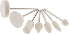 Value Collection - 7 Piece, 3/32" Shank Diam, Wool Felt Bob Set - Medium Density, Includes Ball, Cone, Cylinder, Flame, Olive & Oval Bobs - Strong Tooling