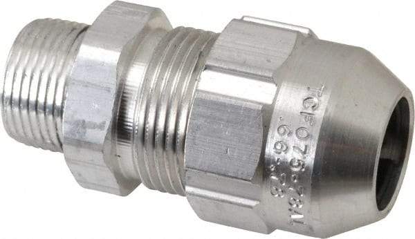 Thomas & Betts - 0.66 to 0.78" Cable Capacity, Class 1, Gas & Vapor Environments, Straight Strain Relief Cord Grip - 3/4 NPT Thread, Aluminum - Strong Tooling