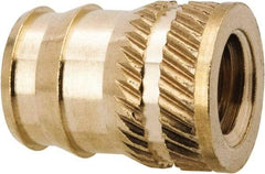 E-Z LOK - 1/4-20, 0.321" Small to 0.363" Large End Hole Diam, Brass Double Vane Tapered Hole Threaded Insert - 3/8" Insert, 0.332" Pilot Diam, 1/2" OAL, 0.194" Min Wall Thickness, 11/32" Drill, 0.194" Min Grip - Strong Tooling