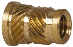 E-Z LOK - 1/4" Drill, 10 32 UNF, 0.278" Diam, Brass Headed Heat Installed Threaded Insert - 1/4" Hole, 0.418" OAL x 0.043" High, 5/16" Head Diam - Strong Tooling