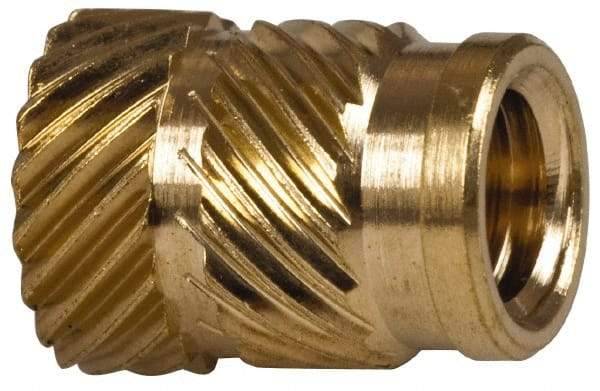 E-Z LOK - 1/4" Drill, 10 32 UNF, 0.278" Diam, Brass Unheaded Heat Installed Threaded Insert - 1/4" Hole, 3/8" OAL - Strong Tooling