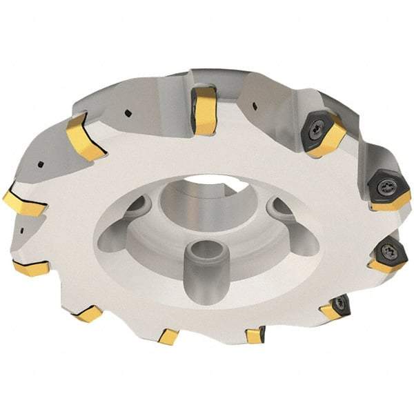 Iscar - 80mm Cut Diam, 32mm Arbor Hole, 3.5mm Max Depth of Cut, 30° Indexable Chamfer & Angle Face Mill - 6 Inserts, H600 WXCU 08 Insert, Right Hand Cut, 6 Flutes, Through Coolant, Series Helido - Strong Tooling