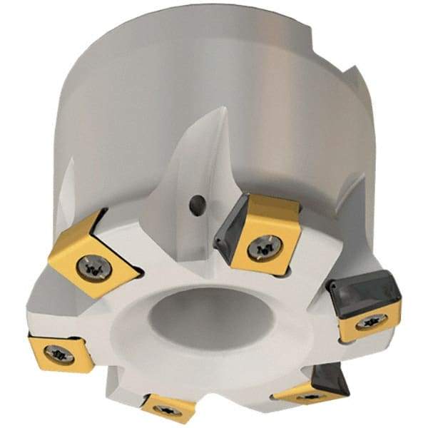 Iscar - 4 Inserts, 1.575" Cutter Diam, 0.071" Max Depth of Cut, Indexable High-Feed Face Mill - 0.63" Arbor Hole Diam, 0.331" Keyway Width, 1.575" High, FTP-LN10 Toolholder, LNHT 1006 Inserts, Series Helitang - Strong Tooling