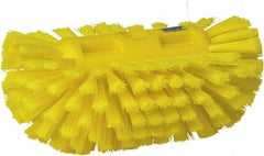 Vikan - 1-1/2" Bristle Length, Polyester Utility Scrub Brush - 5-1/2" Wide Head, 8" OAL, European Threaded Handle, Yellow, Polypropylene Block - Strong Tooling