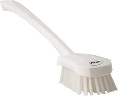 Vikan - 1.3" Bristle Length, Polyester Scrub Brush - 4" Long x 2-3/4" Wide Head, 15-3/4" OAL, White, Polypropylene Block - Strong Tooling