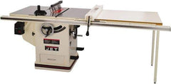 Jet - 10" Blade Diam, 5/8" Arbor Diam, 1 Phase Table Saw - 5 hp, 65" Wide x 36" Deep x 38" High, 230 Volt, 3" Cutting Depth - Strong Tooling