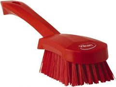 Vikan - 1.3" Bristle Length, Polyester Scrub Brush - 4-1/4" Long x 2-3/4" Wide Head, 10" OAL, Red, Polypropylene Block - Strong Tooling