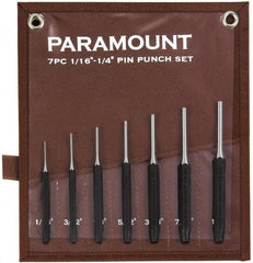 Paramount - 7 Piece, 1/16 to 1/4", Pin Punch Set - Hexagon Shank, Comes in Canvas Roll - Strong Tooling