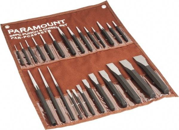 Paramount - 26 Piece Punch & Chisel Set - 1/4 to 1-3/16" Chisel, 3/8 to 1/4" Punch, Hexagon Shank - Strong Tooling