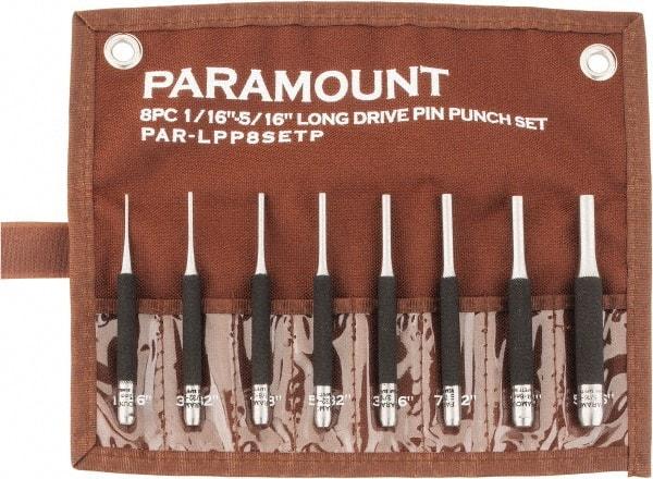 Paramount - 8 Piece, 1/16 to 5/16", Pin Punch Set - Round Shank, Comes in Canvas Roll - Strong Tooling