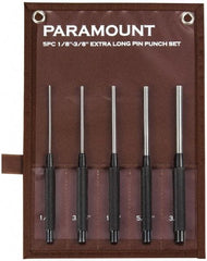 Paramount - 5 Piece, 1/8 to 3/8", Pin Punch Set - Round Shank, Steel, Comes in Canvas Roll - Strong Tooling