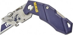 Irwin - Fixed Folding Utility Knife - Blue Aluminum Handle, 1 Blade Included - Strong Tooling