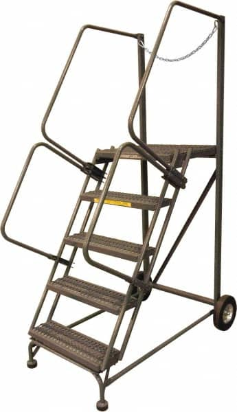 Ballymore - 80" 5 Step Rolling Warehouse Ladder - Truck & Dock Access, 450 Lb Capacity, 50" Platform Height, 32" Base Width x 53" Base Depth, Serrated - Strong Tooling