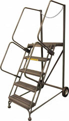 Ballymore - 80" 5 Step Rolling Warehouse Ladder - Truck & Dock Access, 450 Lb Capacity, 50" Platform Height, 32" Base Width x 53" Base Depth, Serrated - Strong Tooling