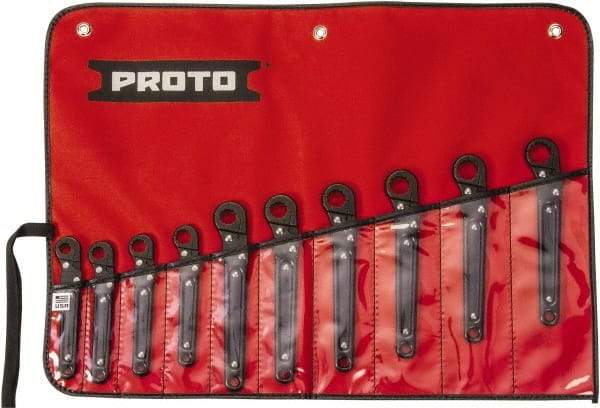 Proto - 10 Piece, 10mm to 19mm, 12 Point Ratcheting Flare Nut Set - Metric Measurement Standard, Black Oxide Finish - Strong Tooling