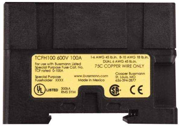 Cooper Bussmann - 1 Pole, 600 VAC/VDC, 100 Amp, DIN Rail Mount Fuse Holder - Compatible with CF, J Class, 1.05 Inch Wide Fuse - Strong Tooling