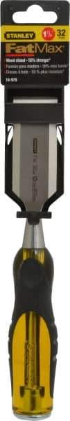 Stanley - 9" OAL x 1-1/4" Blade Width Wood Chisel - 1-1/4" Tip, Acetate & Rubber Grip Handle - Strong Tooling