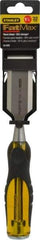 Stanley - 9" OAL x 1-1/4" Blade Width Wood Chisel - 1-1/4" Tip, Acetate & Rubber Grip Handle - Strong Tooling