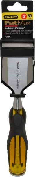 Stanley - 9" OAL x 2" Blade Width Wood Chisel - 2" Tip, Acetate & Rubber Grip Handle - Strong Tooling