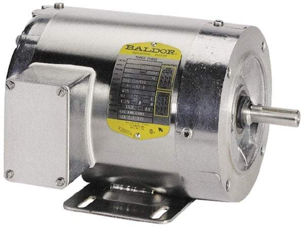 Baldor - 1 hp, TENV Enclosure, 1,725 RPM, 208-230/460 Volt, 60/50 Hz, Three Phase Energy Efficient Motor - Size 56C Frame, C-Face/Base Mount, 1 Speed, Ball Bearings, 1.60 Full Load Amps, F Class Insulation - Strong Tooling