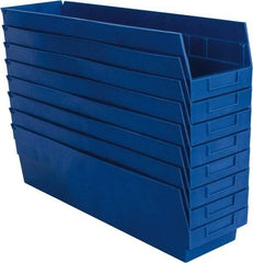 Quantum Storage - 50 Lb. Load Capacity, 23-5/8" Deep, Blue Polypropylene Hopper Shelf Bin - 6" High x 6-5/8" Wide x 23-5/8" Long - Strong Tooling