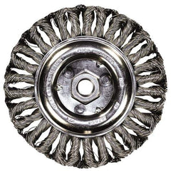 PFERD - 4" OD, 5/8-11 Arbor Hole, Knotted Stainless Steel Wheel Brush - 3/8" Face Width, 3/4" Trim Length, 0.014" Filament Diam, 15,000 RPM - Strong Tooling