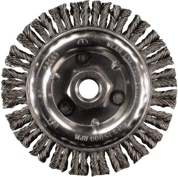 PFERD - 6" OD, 5/8-11 Arbor Hole, Knotted Stainless Steel Wheel Brush - 3/16" Face Width, 1-1/2" Trim Length, 0.02" Filament Diam, 12,500 RPM - Strong Tooling