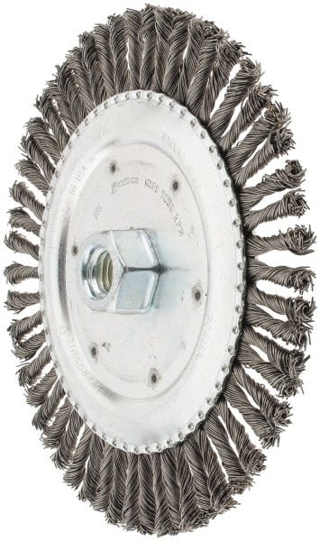 Wheel Brush: 6-7/8″ Wheel Dia, Knotted Steel, 9,000 RPM