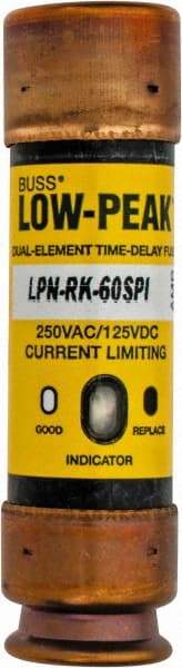 Cooper Bussmann - 125 VDC, 250 VAC, 60 Amp, Time Delay General Purpose Fuse - Fuse Holder Mount, 76.2mm OAL, 100 at DC, 300 at AC (RMS) kA Rating, 13/16" Diam - Strong Tooling