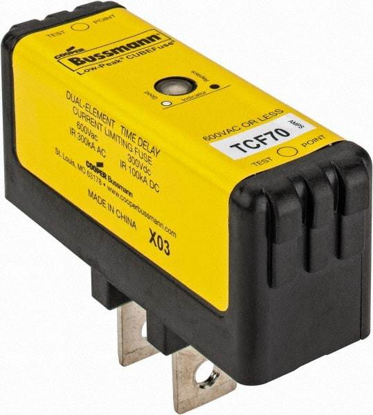 Cooper Bussmann - 300 VDC, 600 VAC, 70 Amp, Time Delay General Purpose Fuse - Plug-in Mount, 76.45mm OAL, 100 at DC, 200 (CSA RMS), 300 (UL RMS) kA Rating - Strong Tooling