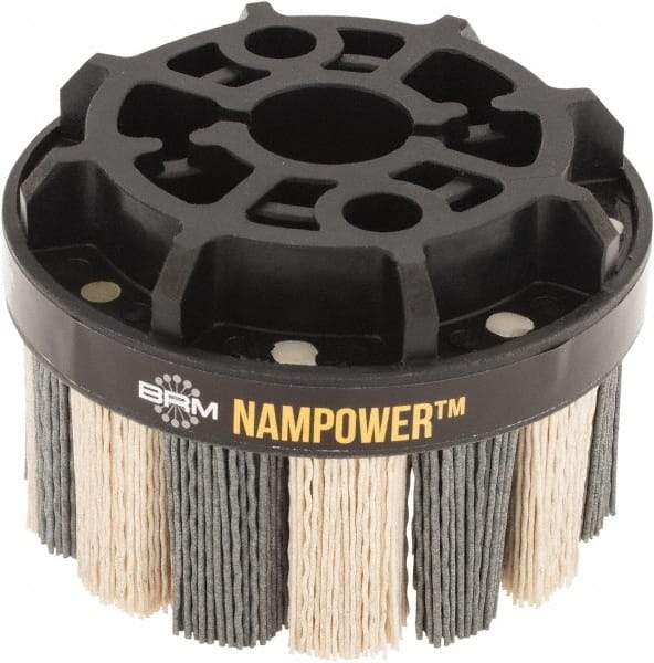 Brush Research Mfg. - 4" 180 Grit Ceramic/Silicon Carbide Tapered Disc Brush - Medium Fine Grade, CNC Adapter Connector, 1.38" Trim Length, 7/8" Arbor Hole - Strong Tooling