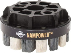 Brush Research Mfg. - 4" 180 Grit Ceramic/Silicon Carbide Tapered Disc Brush - Medium Fine Grade, CNC Adapter Connector, 0.71" Trim Length, 7/8" Arbor Hole - Strong Tooling